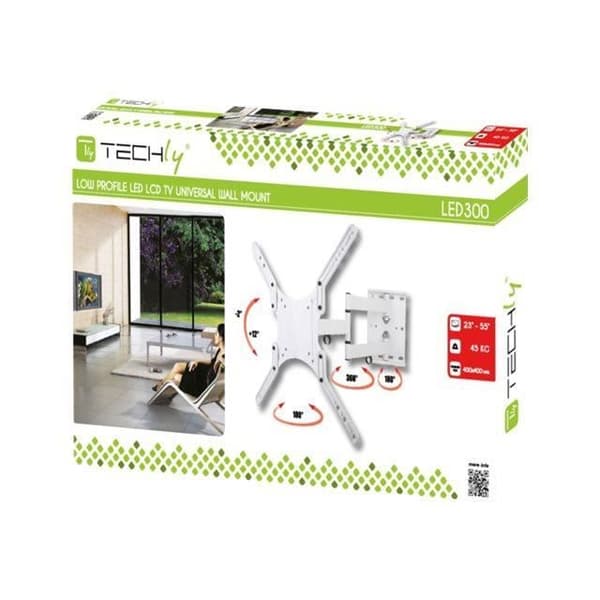 TV LCD väggmontering - techly - Ultratung - Vit - 23"-55" - VESA upp till 400x400mm