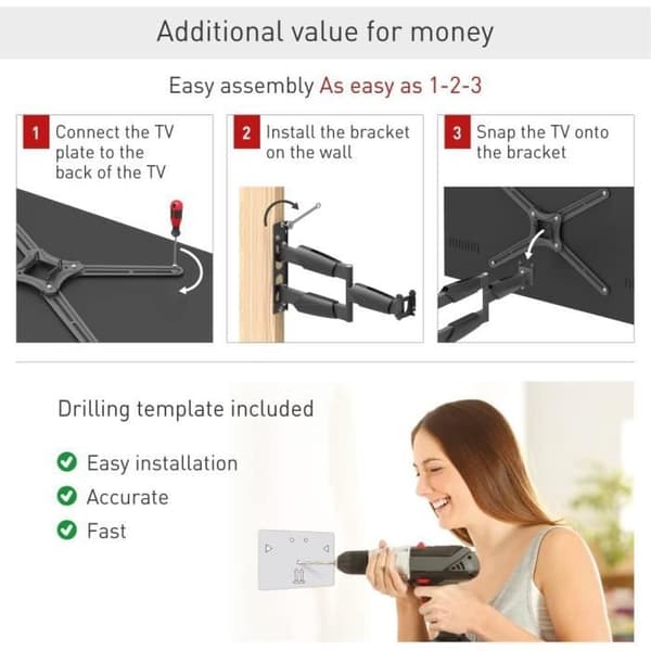 Support TV Mural - Barkan - 53,5 cm - Neutralt - För skärmar 13-65 Tum - 36 Kg Max