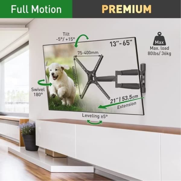 Support TV Mural - Barkan - 53,5 cm - Neutralt - För skärmar 13-65 Tum - 36 Kg Max