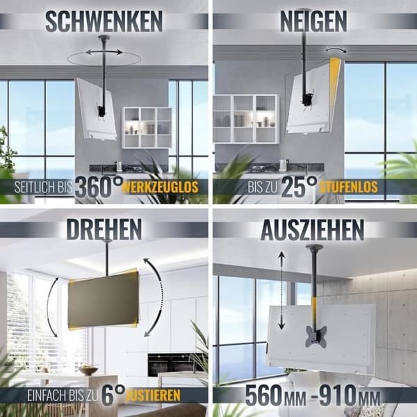 Stöd TV Plafond D0222 Svart RICOO 23-42 Tum Justerbar Lutande LCD TV böjd Montering VESA