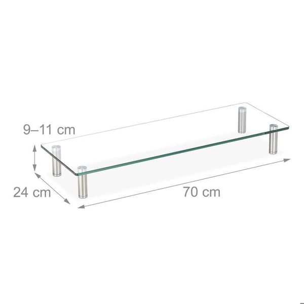 Relaxdays Stödscreen i glas, TV-bord, för bärbar dator, justerbar i höjd 9 till 11 cm, l x b 70 x 24 cm transparent