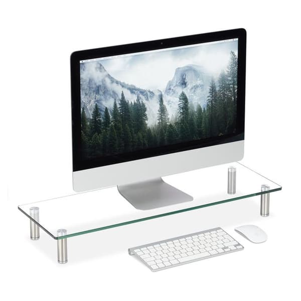 Relaxdays Stödscreen i glas, TV-bord, för bärbar dator, justerbar i höjd 9 till 11 cm, l x b 70 x 24 cm transparent