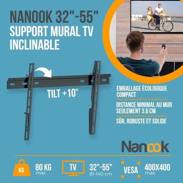 NANOOK Vippevægbeslag til 32-55 tommer TV - Monteringsløsning til LCD- og (O)LED-TV - Sort