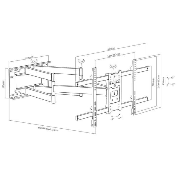 Maclean TV-fäste, max VESA 800x400, 37-85", 55kg, lång arm 915mm, MC-986