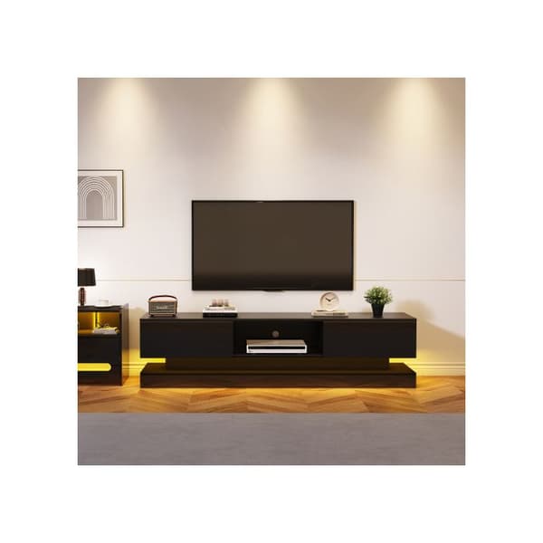 160*35*40.5 cm Stöd TV svart glänsande med LED-belysning, 2 lådor, appkontroll, antipriskdesign