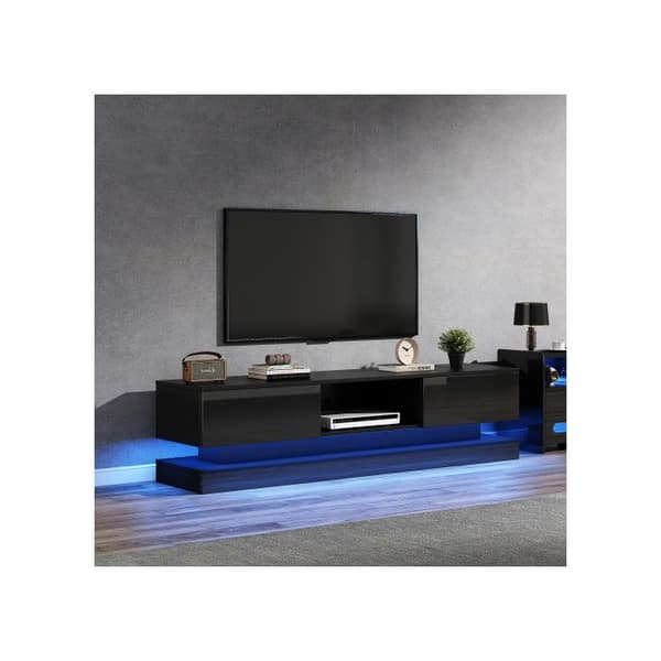 160*35*40.5 cm Stöd TV svart glänsande med LED-belysning, 2 lådor, appkontroll, antipriskdesign