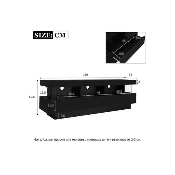 160*38*50.5 cm Stöd TV svart glans med 3 hyllor i glas, LED-belysning