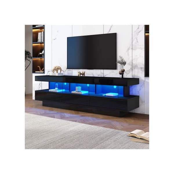 160*38*50.5 cm Stöd TV svart glans med 3 hyllor i glas, LED-belysning