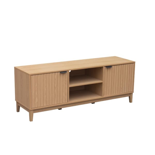 Meuble TV 2 niches et 2 portes aux façades effet vague L140 cm - BOLOGNE