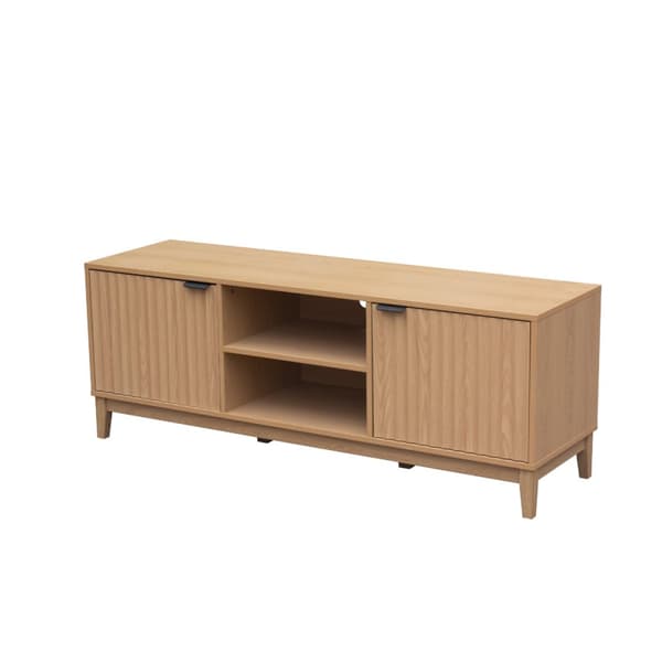 Meuble TV 2 niches et 2 portes aux façades effet vague L140 cm - BOLOGNE