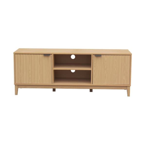 Meuble TV 2 niches et 2 portes aux façades effet vague L140 cm - BOLOGNE