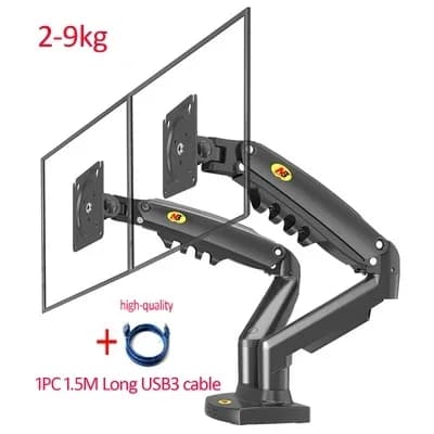 Gasfjäder Monitorställning, Dubbla Armar, 360 Rotation, MED 1xUSB-KABEL