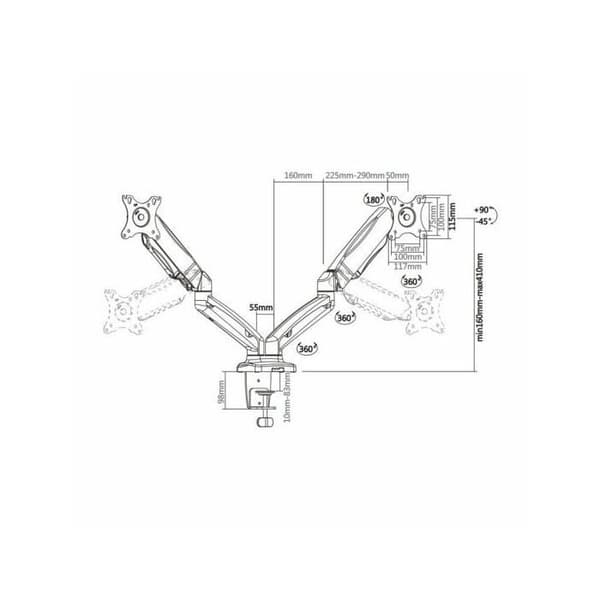 Aisens DT27TSR-045 Dubbel Monitorstativ för 13" till 27" VESA 100x100 Max 6.5kg