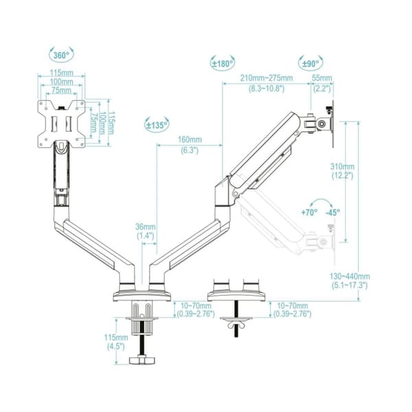 TV-holder TooQ DB1434TNR-B 13" 20 kg