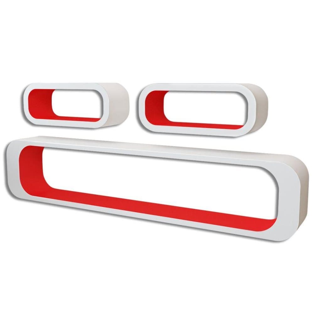 vidaXL Vägghyllor i MDF 3 st rundad kubform vit/röd