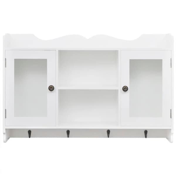 vidaXL Veggskap med utstillingshyller 3 stk MDF bok/DVD/glass hvit
