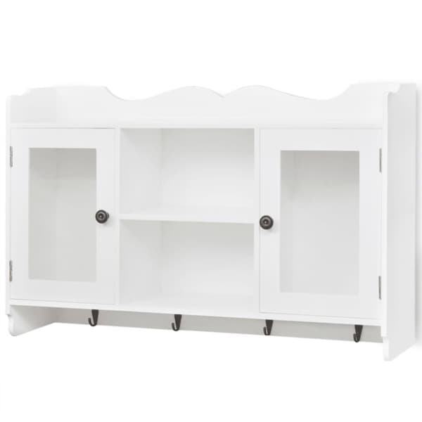 vidaXL Veggskap med utstillingshyller 3 stk MDF bok/DVD/glass hvit