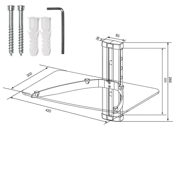 Vægbeslag med 1 hylde til DVD-afspiller eller modtager model 2 - sort