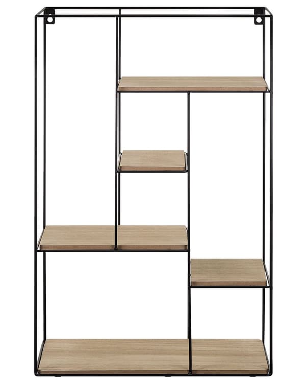 Vägghylla Ljus Trä Trådram Geometrisk Minimalistisk Öppna Hyllor