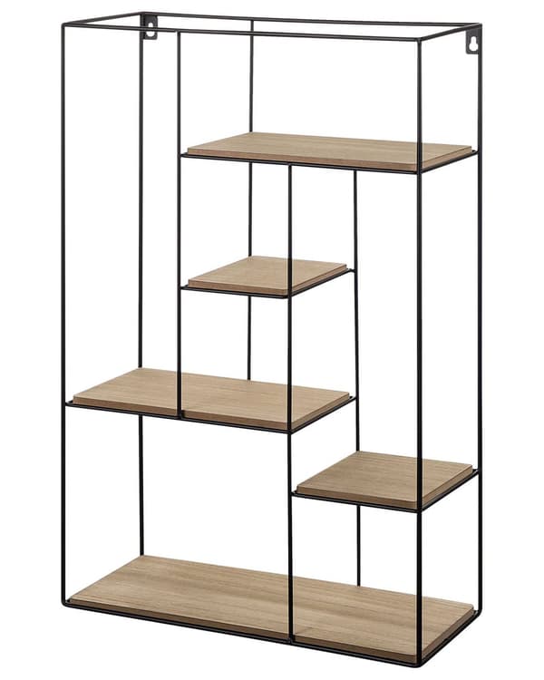 Vägghylla Ljus Trä Trådram Geometrisk Minimalistisk Öppna Hyllor