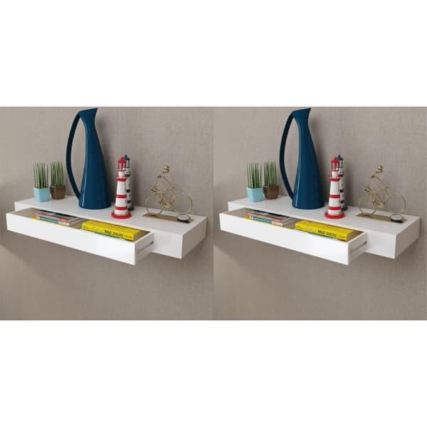 vidaXL Vegghyller med skuff 2 stk hvit 80 cm