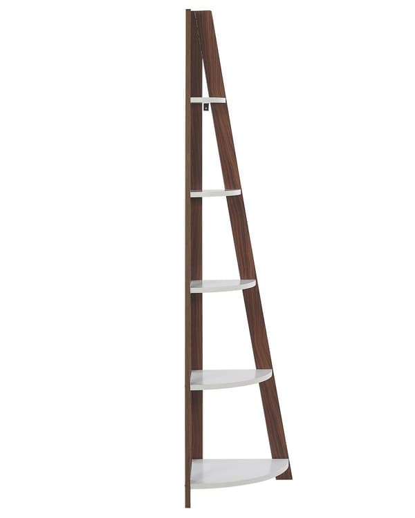 Hjørnereol Hvidt og Mørkt Træ 48 x 169 cm Høj Dekorativ Bogreol med 5 Hylder Opbevaring Pynteting til Stue Indretning Tilbehør Trappereol