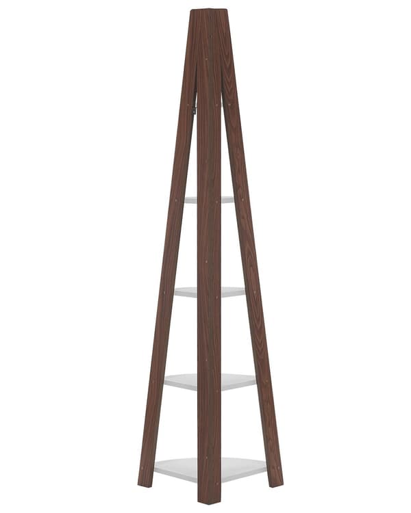 Hjørnereol Hvidt og Mørkt Træ 48 x 169 cm Høj Dekorativ Bogreol med 5 Hylder Opbevaring Pynteting til Stue Indretning Tilbehør Trappereol