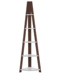 Miniatyrbillede 1 af 8: Hjørnereol Hvidt og Mørkt Træ 48 x 169 cm Høj Dekorativ Bogreol med 5 Hylder Opbevaring Pynteting til Stue Indretning Tilbehør Trappereol