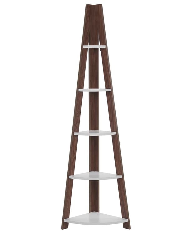 Hjørnereol Hvidt og Mørkt Træ 48 x 169 cm Høj Dekorativ Bogreol med 5 Hylder Opbevaring Pynteting til Stue Indretning Tilbehør Trappereol