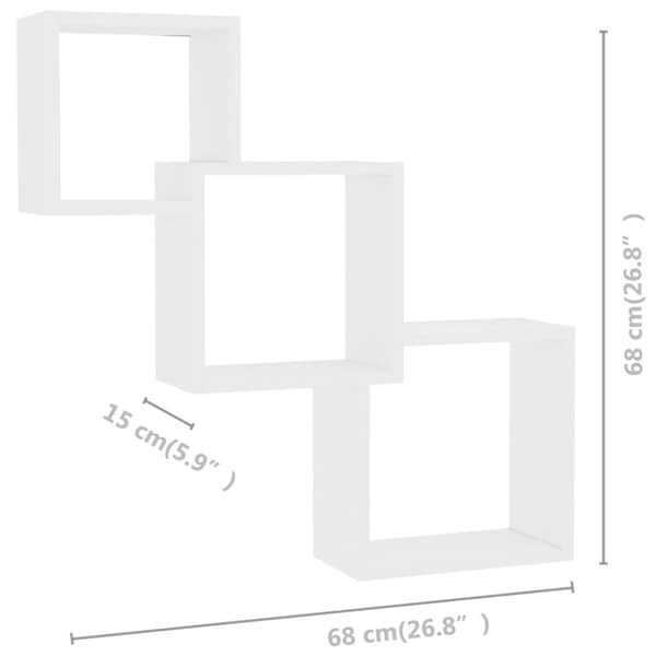 vidaXL væghylder 68x15x68 cm kubeformet konstrueret træ hvid