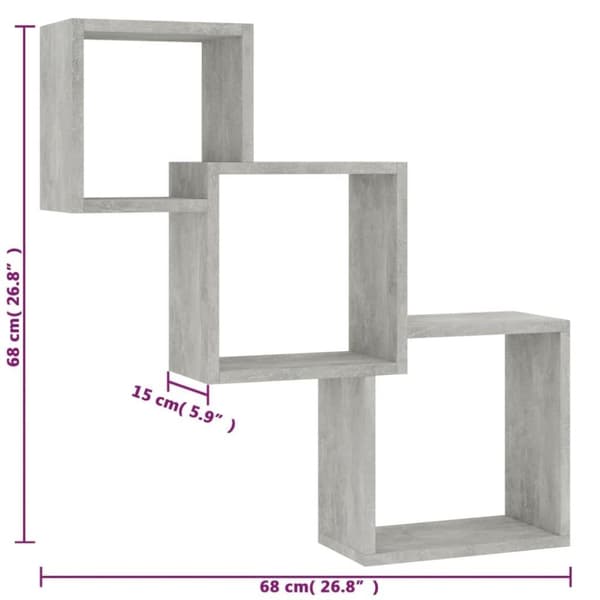 vidaXL Vegghyller kubeformet betonggrå 68x15x68 cm konstruert tre