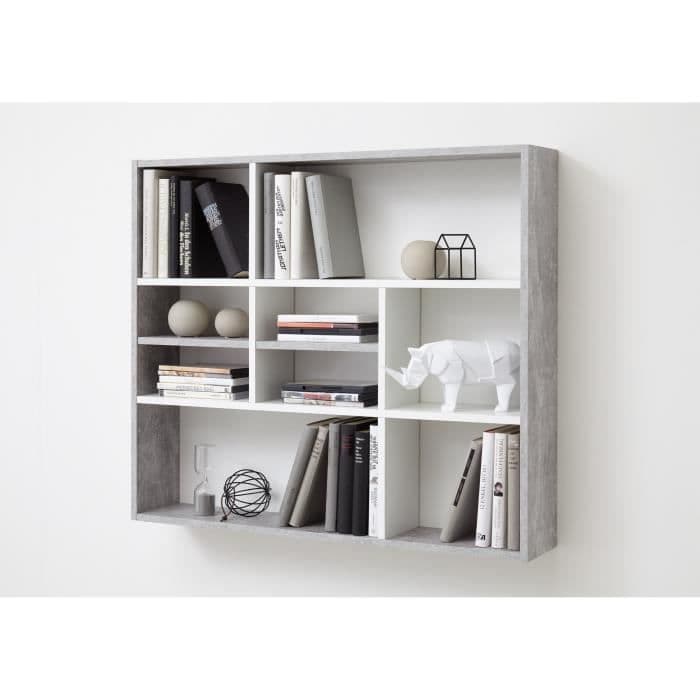 MIKA seinähylly 9 lokeroa - 90 x 78,5 x 16 cm - melamiinipaneeli - harmaa ja valkoinen betoni sisustus