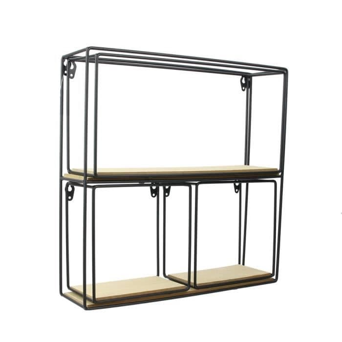 MYRIAM seinähylly 4 kpl - puu ja metalli - 38X38X10 cm - beige / musta