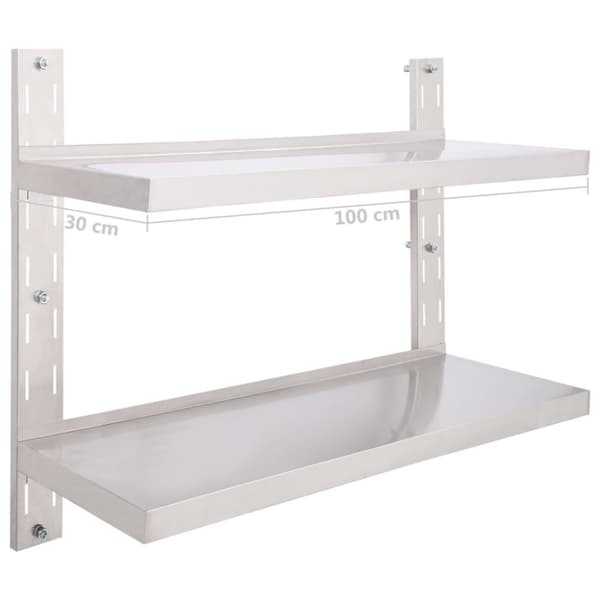 vidaXL væghylde 2 niveauer 100 x 30 cm rustfrit stål
