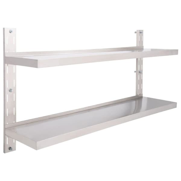 vidaXL Flytende vegghylle 2 nivåer rustfritt stål 150x30 cm