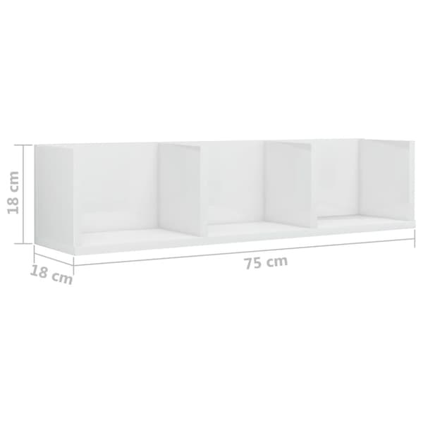vidaXL cd-reol 75x18x18 cm konstrueret træ hvid højglans