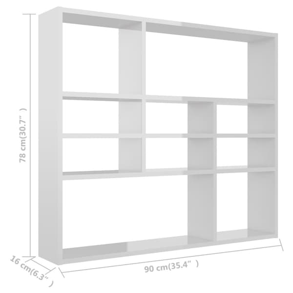 vidaXL Vägghylla vit högglans 90x16x78 cm konstruerat trä