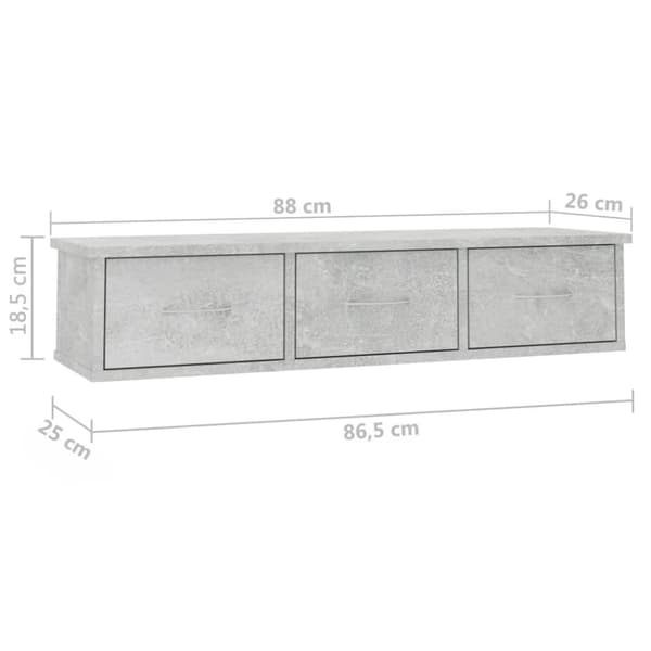 vidaXL Väggmonterade lådor betonggrå 88x26x18,5 cm konstruerat trä