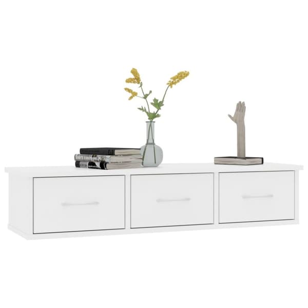 vidaXL Vegghylle med skuff hvit 88x26x18,5 cm konstruert tre
