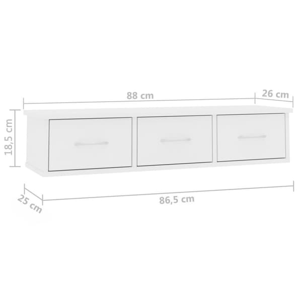 vidaXL Vegghylle med skuff hvit 88x26x18,5 cm konstruert tre