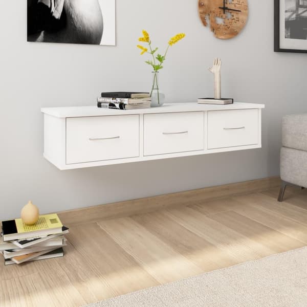 vidaXL Vegghylle med skuff hvit 88x26x18,5 cm konstruert tre