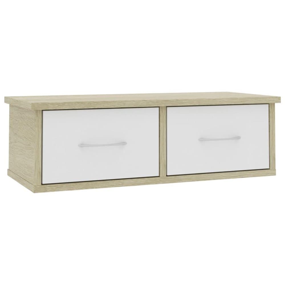 vidaXL Väggmonterade lådor vit och sonoma-ek 60x26x18,5 cm spånskiva