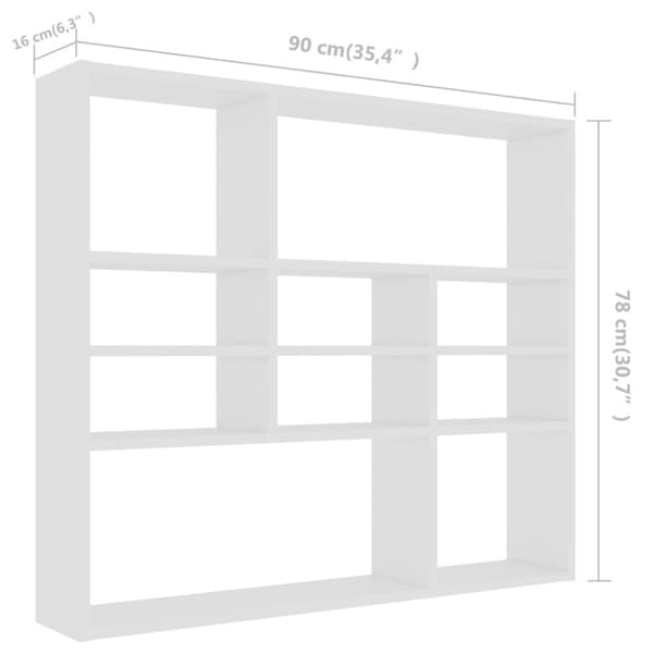 vidaXL Vegghylle hvit 90x16x78 cm konstruert tre