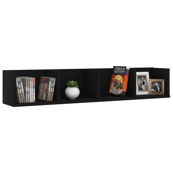 vidaXL Veggmontert CD-hylle svart 100x18x18 cm konstruert tre