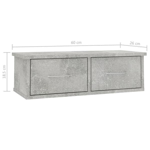 vidaXL Vegghylle med skuff betonggrå 60x26x18,5 cm konstruert tre