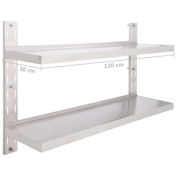 vidaXL Svävande vägghylla 2 plan rostfritt stål 120x30 cm