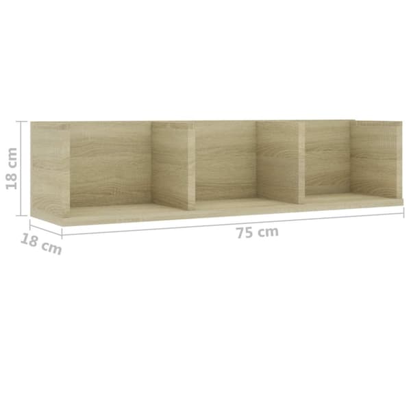vidaXL Veggmontert CD-hylle sonoma eik 75x18x18 cm konstruert tre