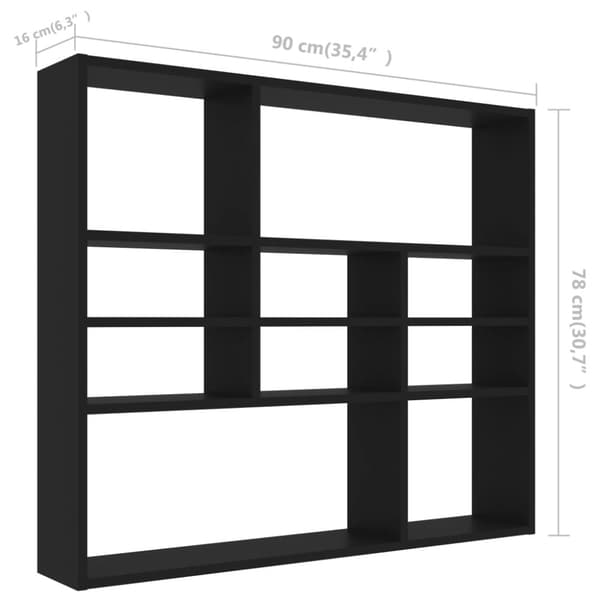 vidaXL Vegghylle svart 90x16x78 cm konstruert tre