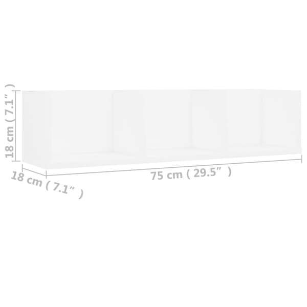 vidaXL Veggmontert CD-hylle hvit 75x18x18 cm konstruert tre