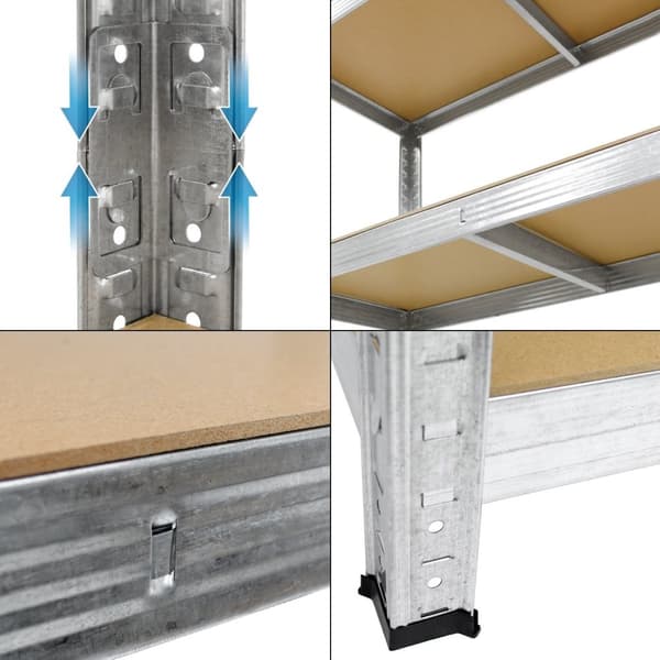 ECD Germany 2x verkstadshylla kraftig hylla 160x80x40cm upp till 320 kg fjädrande galvaniserad metall 4 MDF-paneler höjdjusterbar förvaringshylla